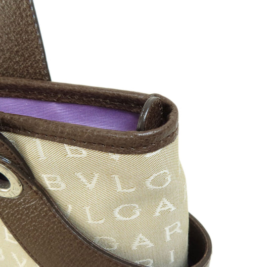 BVLGARI Handbag canvas beige Logo mania Women Used Authentic