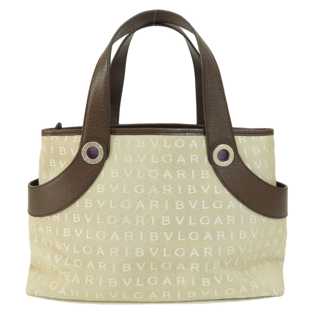 BVLGARI Handbag canvas beige Logo mania Women Used Authentic