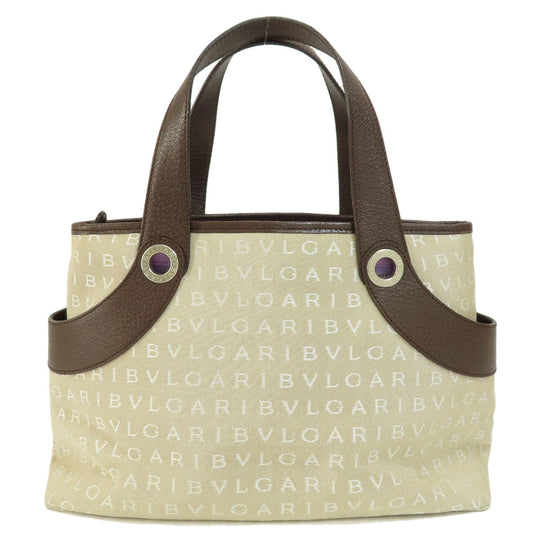 BVLGARI Handbag canvas beige Logo mania Women Used Authentic