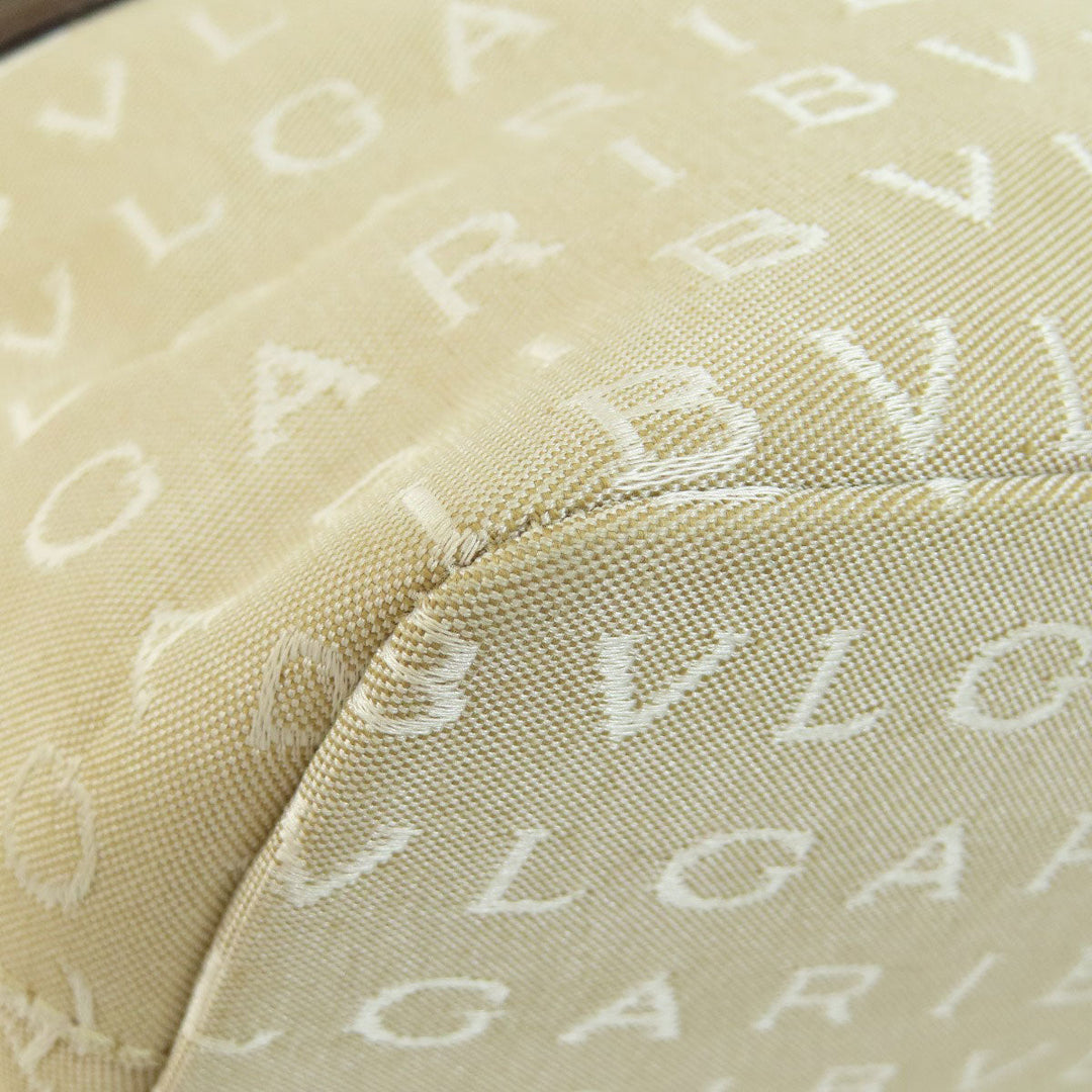 BVLGARI Handbag canvas beige Logo mania Women Used Authentic