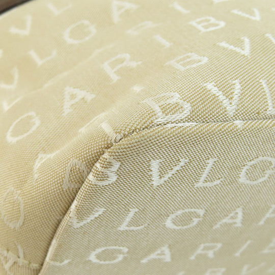 BVLGARI Handbag canvas beige Logo mania Women Used Authentic