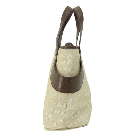 BVLGARI Handbag canvas beige Logo mania Women Used Authentic