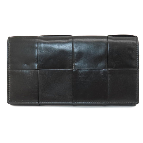 BOTTEGAVENETA Long Wallet Purse leather black MAXI INTRECCIATO mens Used Authentic