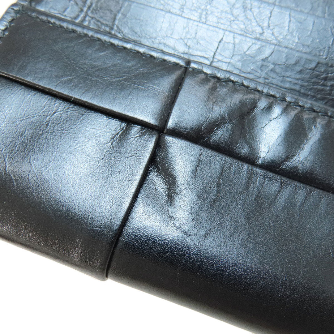 BOTTEGAVENETA Long Wallet Purse leather black MAXI INTRECCIATO mens Used Authentic
