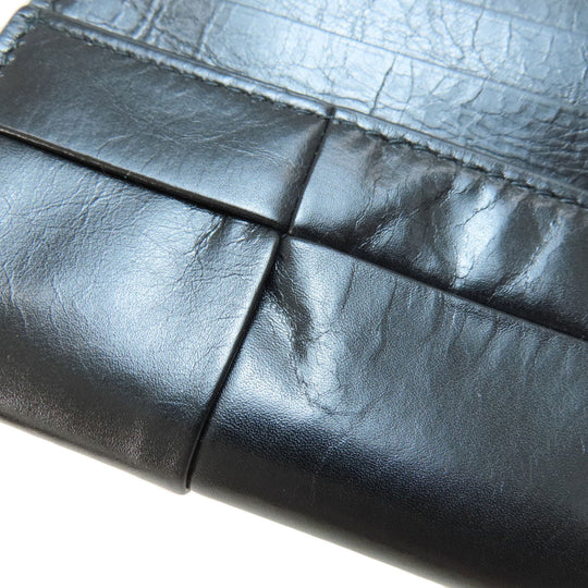 BOTTEGAVENETA Long Wallet Purse leather black MAXI INTRECCIATO mens Used Authentic