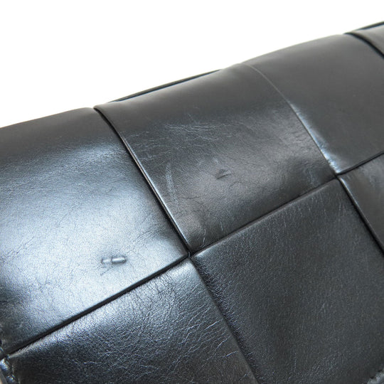 BOTTEGAVENETA Long Wallet Purse leather black MAXI INTRECCIATO mens Used Authentic