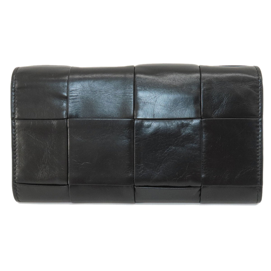 BOTTEGAVENETA Long Wallet Purse leather black MAXI INTRECCIATO mens Used Authentic