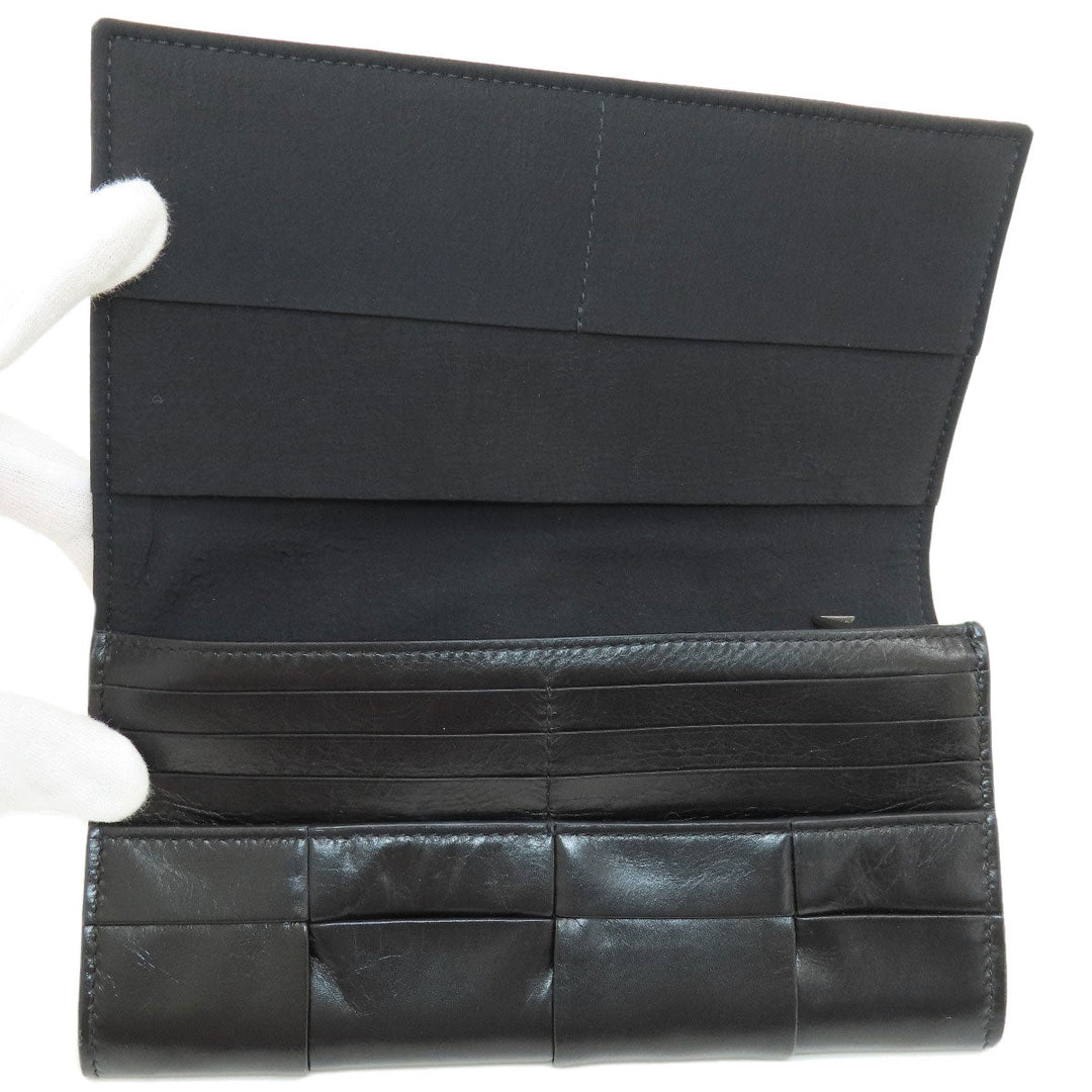 BOTTEGAVENETA Long Wallet Purse leather black MAXI INTRECCIATO mens Used Authentic