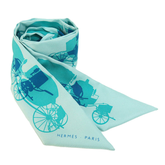 HERMES scarf silk green Twilly Women Used Authentic