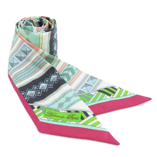 HERMES scarf silk green Twilly scarf Women Used Authentic