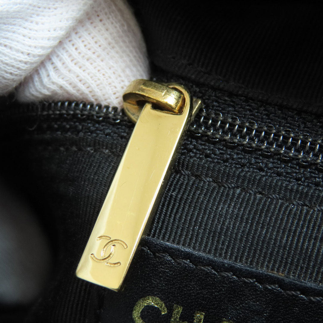 CHANEL Tote Bag lambskin black Chocolate Bar Gold Metal
