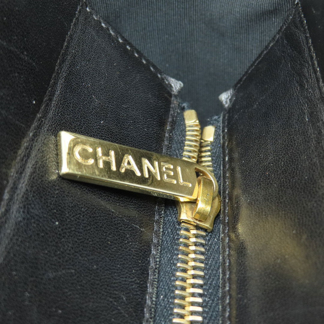 CHANEL Tote Bag lambskin black Chocolate Bar Gold Metal