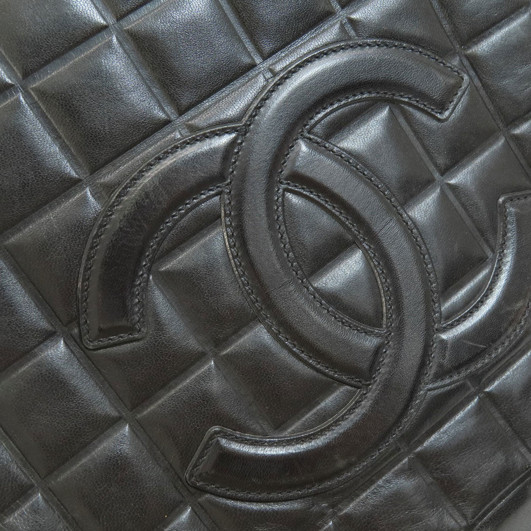 CHANEL Tote Bag lambskin black Chocolate Bar Gold Metal