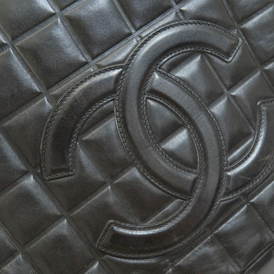 CHANEL Tote Bag lambskin black Chocolate Bar Gold Metal