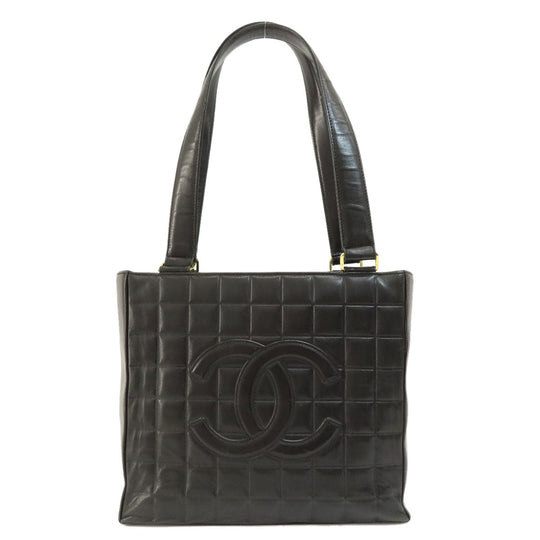 CHANEL Tote Bag lambskin black Chocolate Bar Gold Metal
