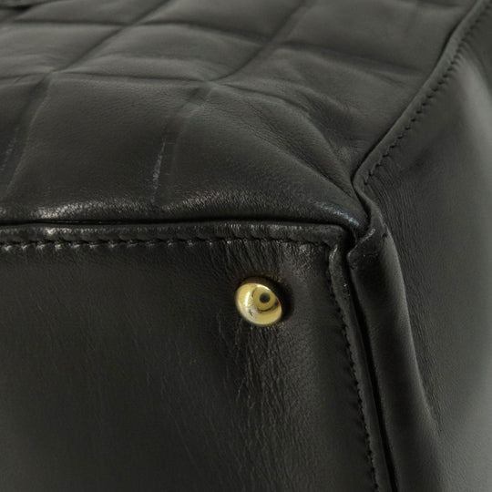 CHANEL Tote Bag lambskin black Chocolate Bar Gold Metal