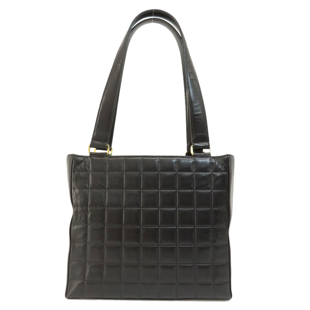 CHANEL Tote Bag lambskin black Chocolate Bar Gold Metal
