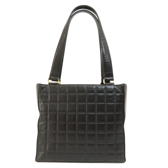 CHANEL Tote Bag lambskin black Chocolate Bar Gold Metal