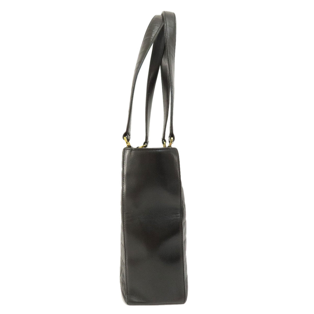 CHANEL Tote Bag lambskin black Chocolate Bar Gold Metal