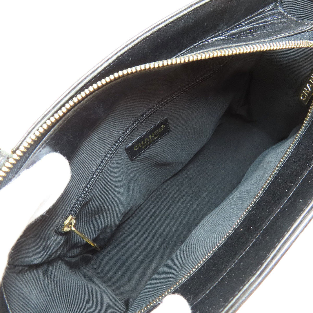 CHANEL Tote Bag lambskin black Chocolate Bar Gold Metal
