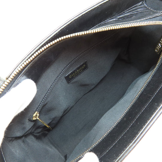 CHANEL Tote Bag lambskin black Chocolate Bar Gold Metal