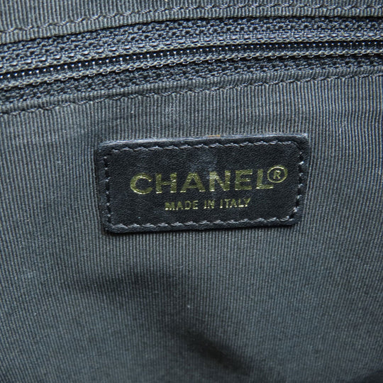 CHANEL Tote Bag lambskin black Chocolate Bar Gold Metal
