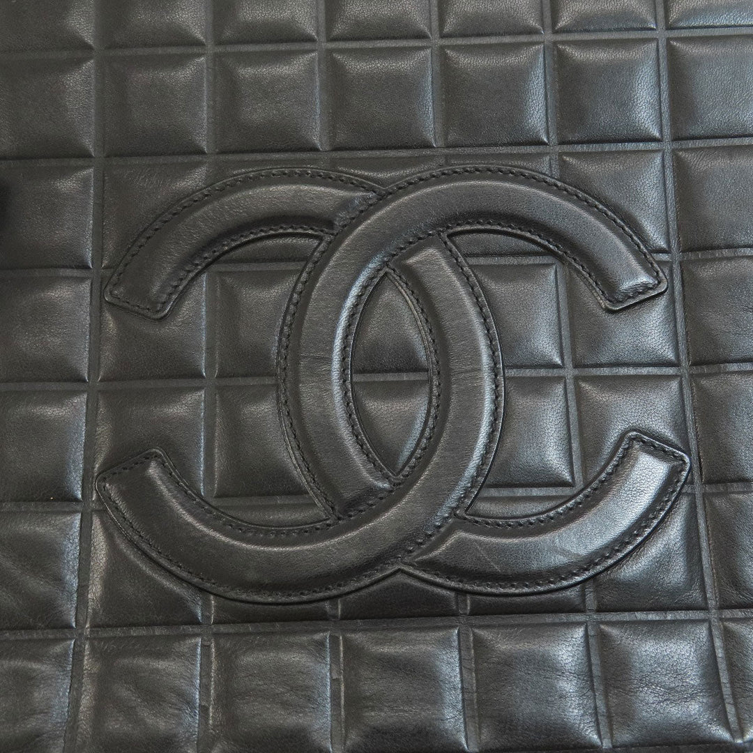CHANEL Tote Bag lambskin black Chocolate Bar Gold Metal