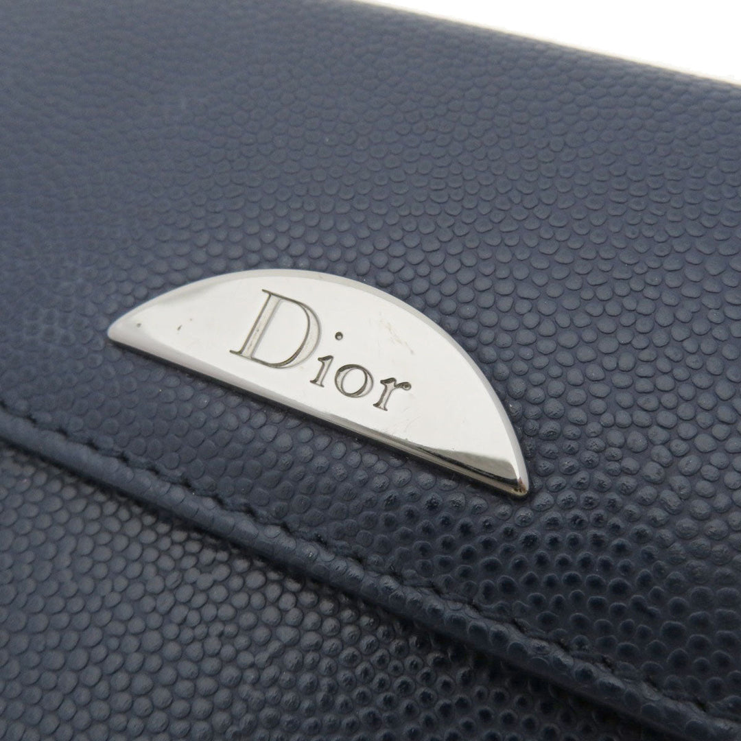 Christian Dior Bifold Wallet leather Navy logoMetal Women Used Authentic
