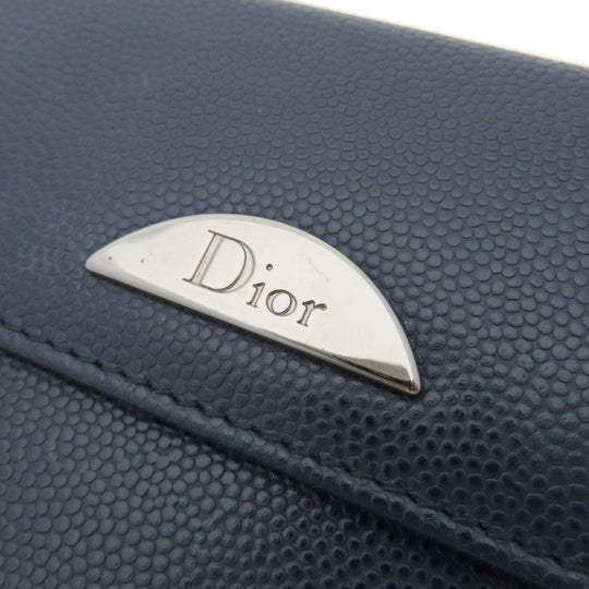 Christian Dior Bifold Wallet leather Navy logoMetal Women Used Authentic