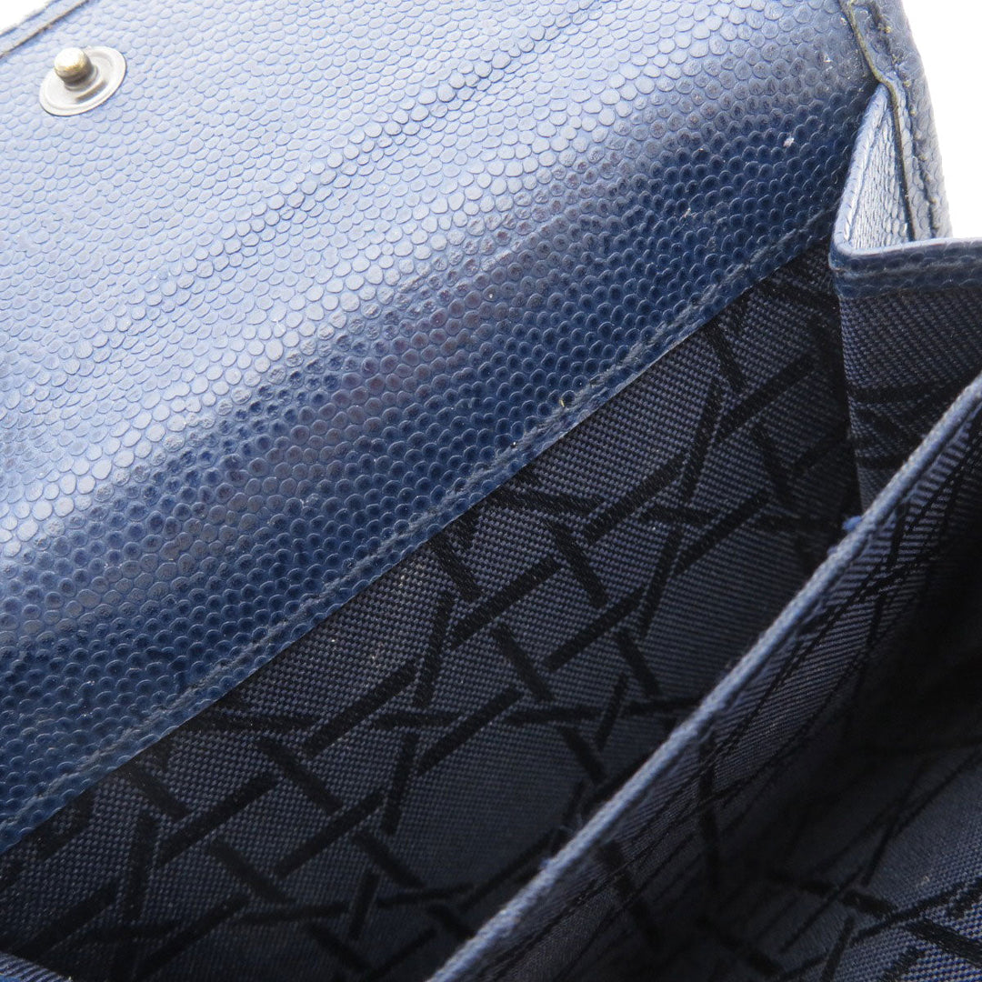 Christian Dior Bifold Wallet leather Navy logoMetal Women Used Authentic