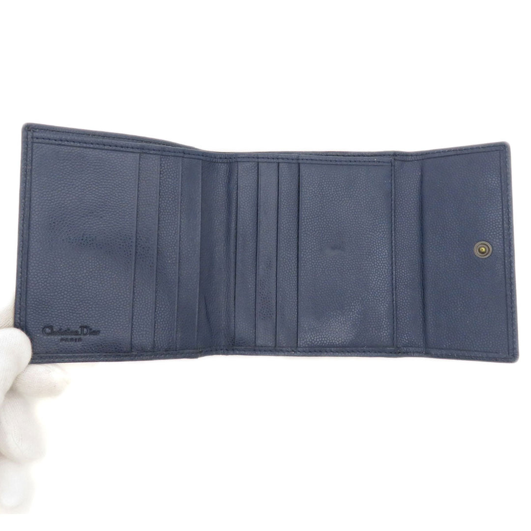 Christian Dior Bifold Wallet leather Navy logoMetal Women Used Authentic
