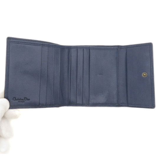 Christian Dior Bifold Wallet leather Navy logoMetal Women Used Authentic