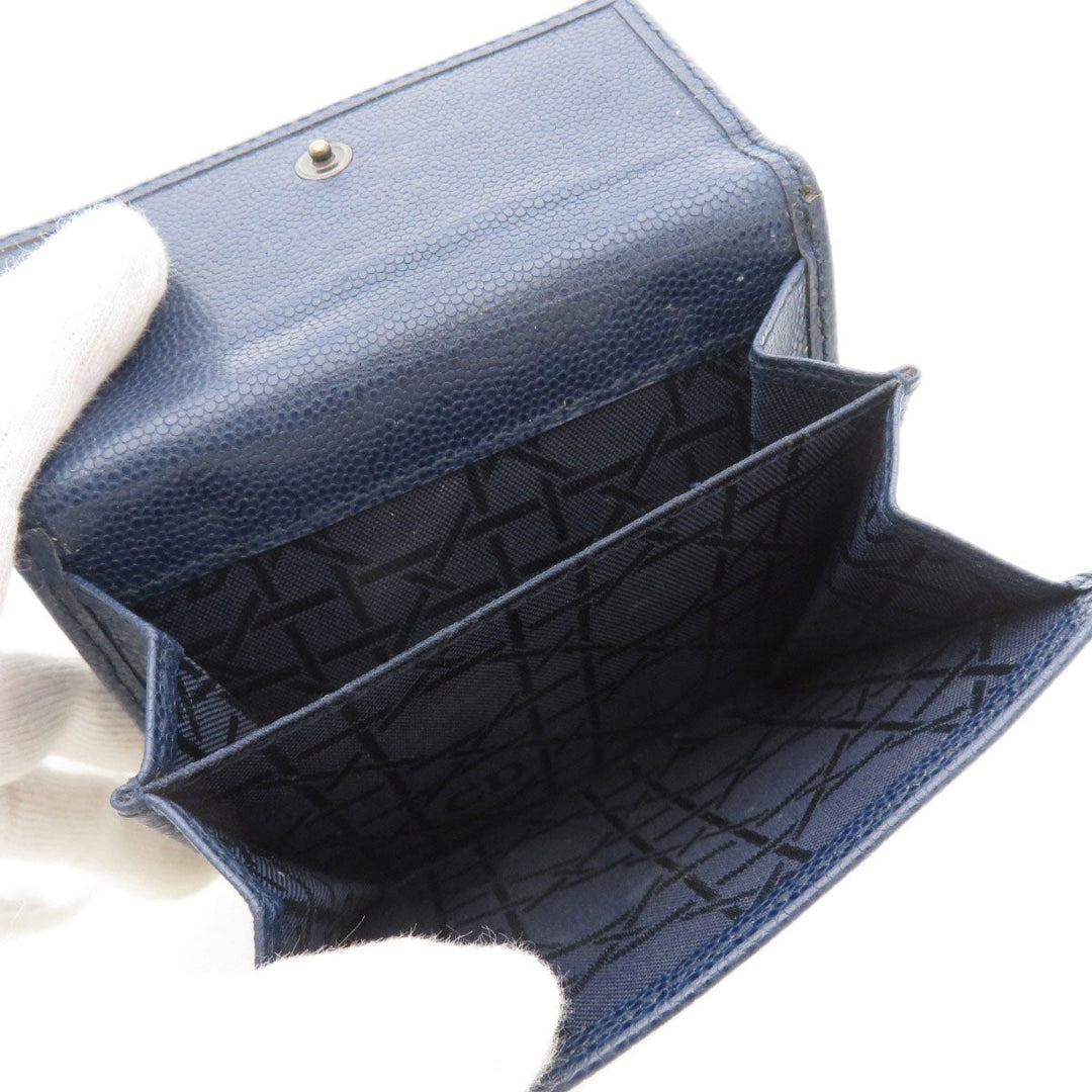 Christian Dior Bifold Wallet leather Navy logoMetal Women Used Authentic