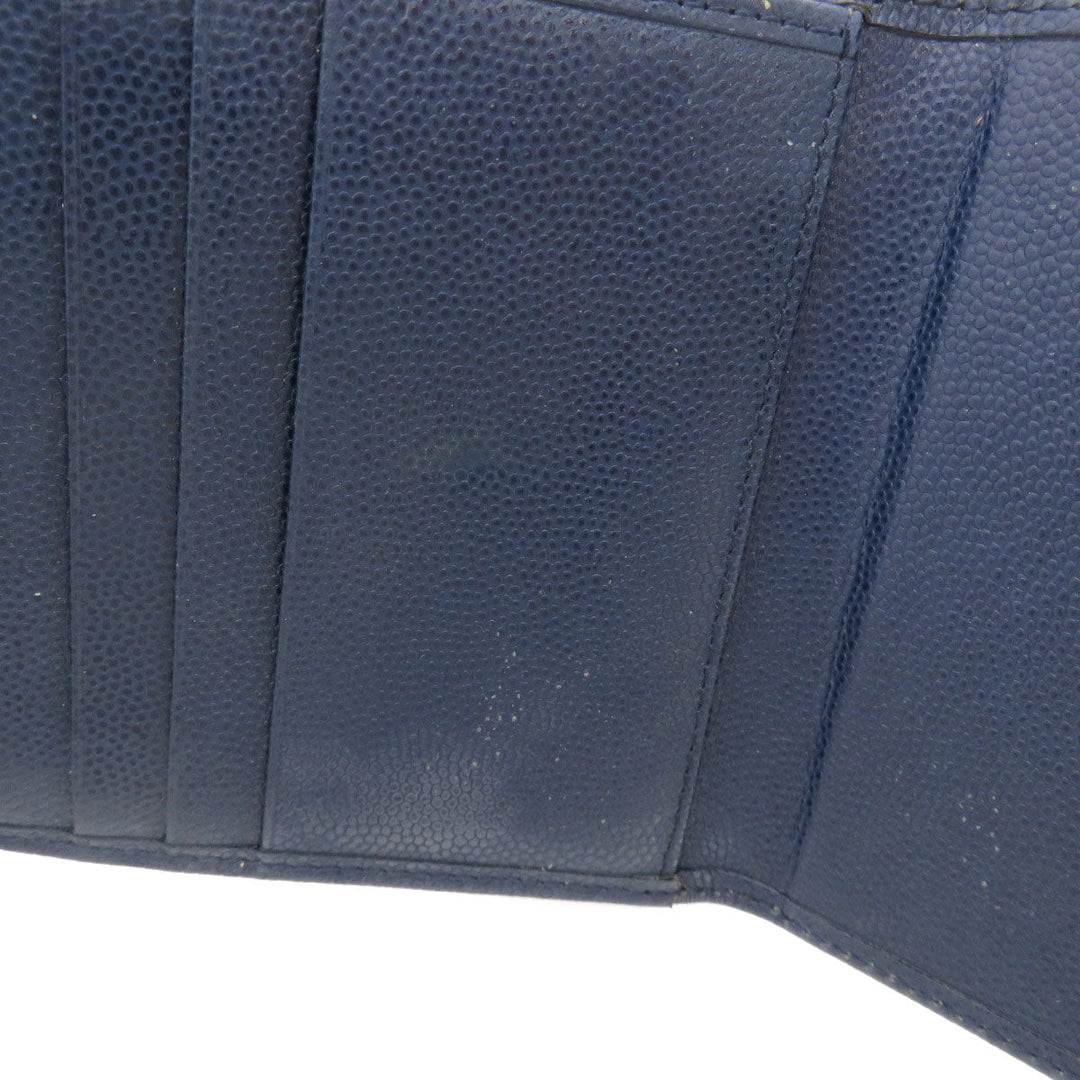 Christian Dior Bifold Wallet leather Navy logoMetal Women Used Authentic