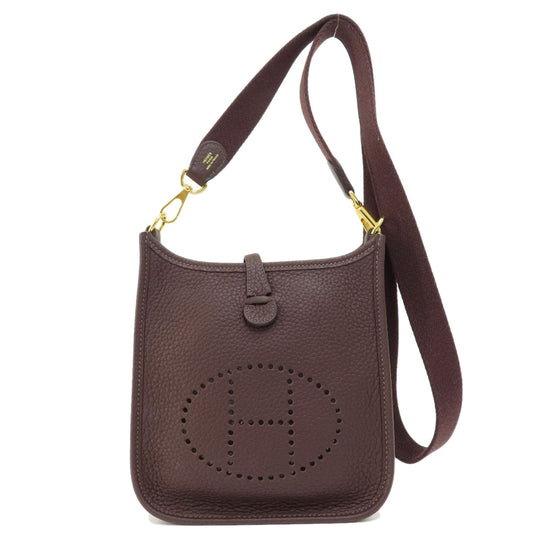 HERMES Shoulder Bag Taurillon Clemence Brown Evelyn TPM Brown Gold Metal Women Used Authentic