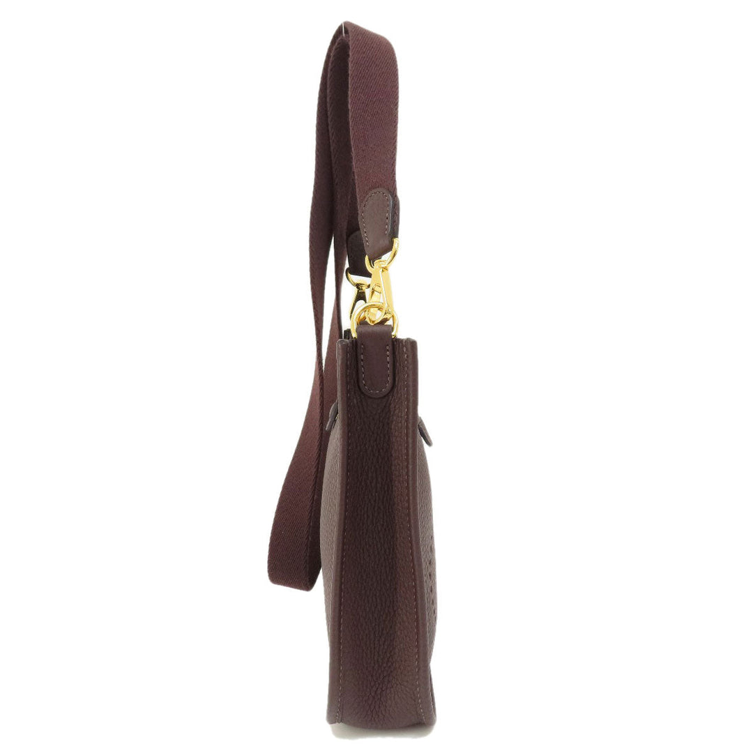 HERMES Shoulder Bag Taurillon Clemence Brown Evelyn TPM Brown Gold Metal Women Used Authentic