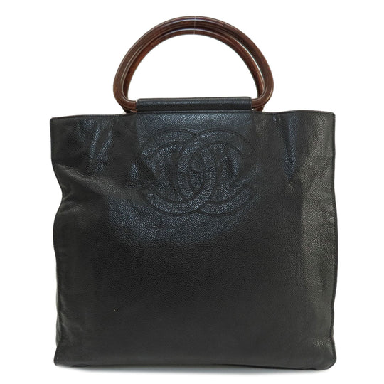 CHANEL Tote Bag Grained Calfskin Skin black COCO Mark Women Used Authentic