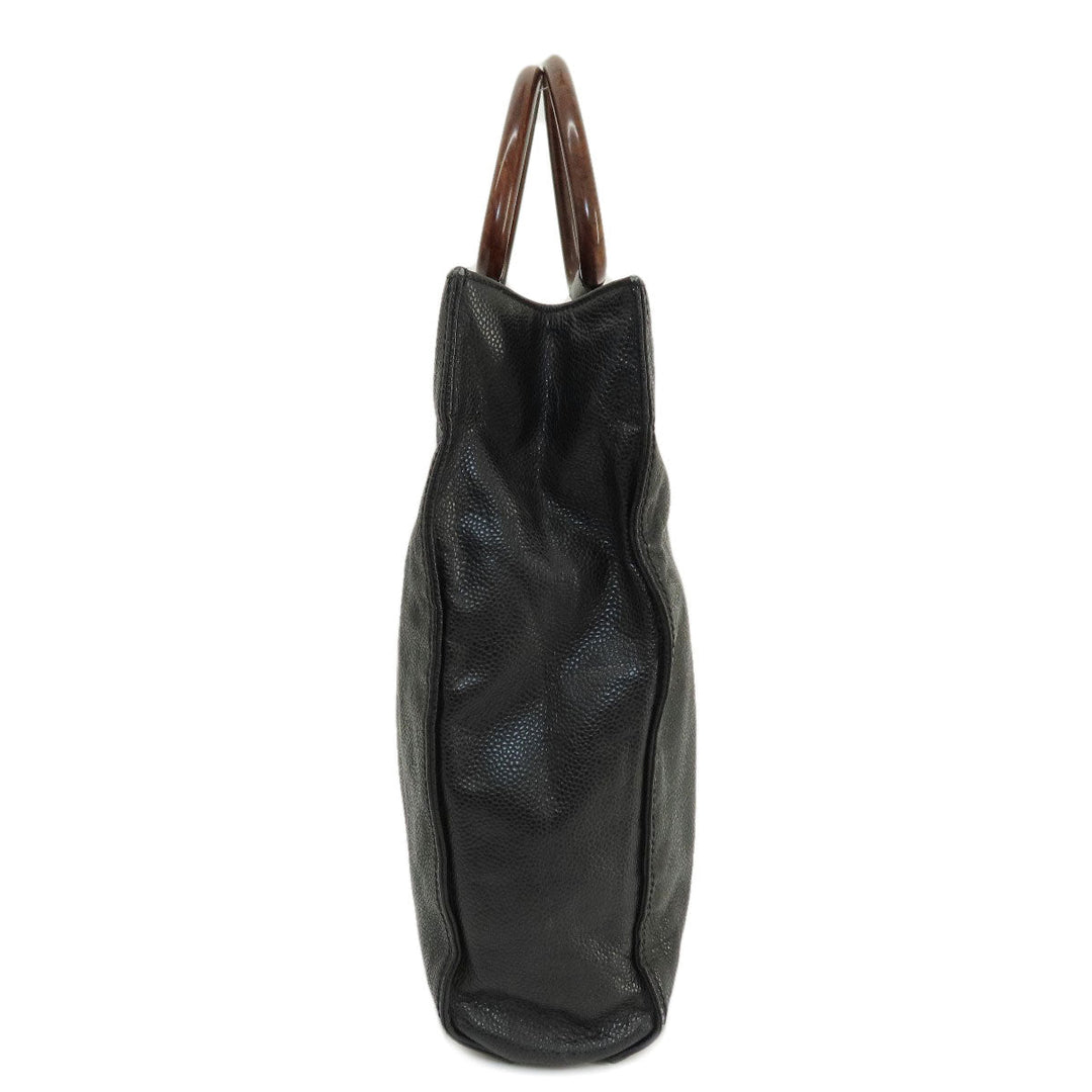 CHANEL Tote Bag Grained Calfskin Skin black COCO Mark Women Used Authentic