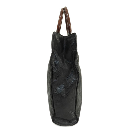 CHANEL Tote Bag Grained Calfskin Skin black COCO Mark Women Used Authentic