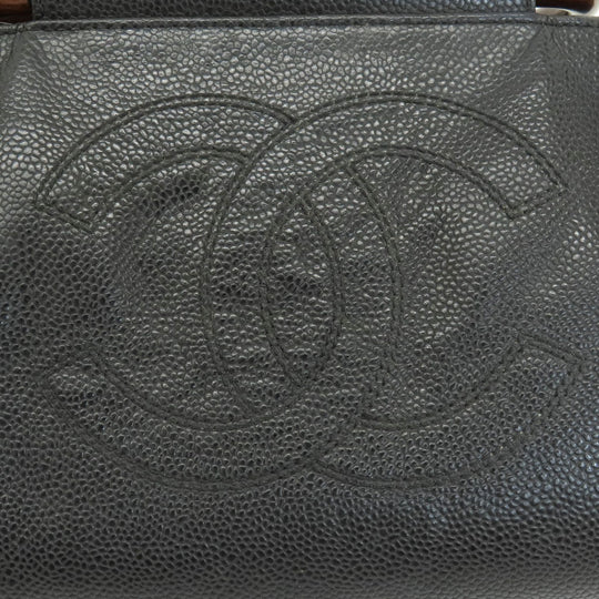 CHANEL Tote Bag Grained Calfskin Skin black COCO Mark Women Used Authentic