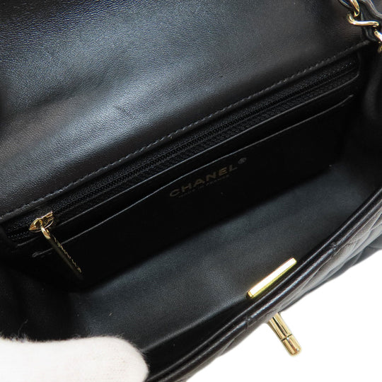 CHANEL Shoulder Bag lambskin black ChainShoulder Matelasse Gold Metal