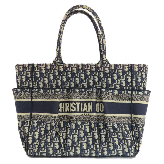 Christian Dior Tote Bag canvas Navy Trotter Pattern Women Used Authentic