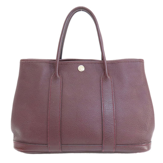HERMES Handbag Taurillon Clemence Red Garden Party TPM Bordeaux SilverMetal Women Used Authentic