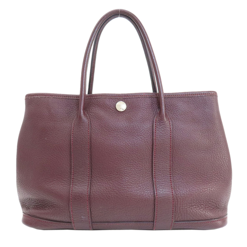 HERMES Handbag Taurillon Clemence Red Garden Party TPM Bordeaux SilverMetal Women Used Authentic