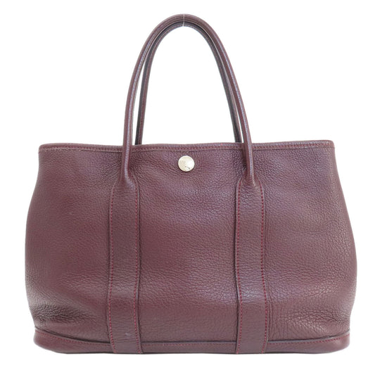 HERMES Handbag Taurillon Clemence Red Garden Party TPM Bordeaux SilverMetal Women Used Authentic