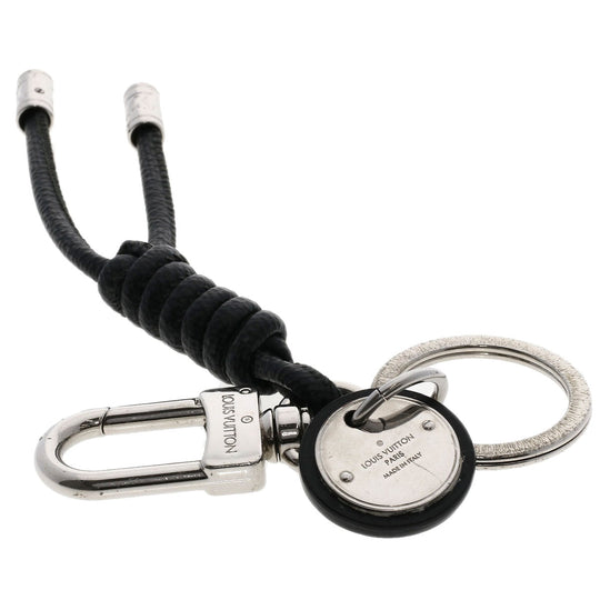 LOUIS VUITTON key ring M67224 Metal , Damier canvas Silver Leather Rope Keyring Damier Graphite Women Used Authentic