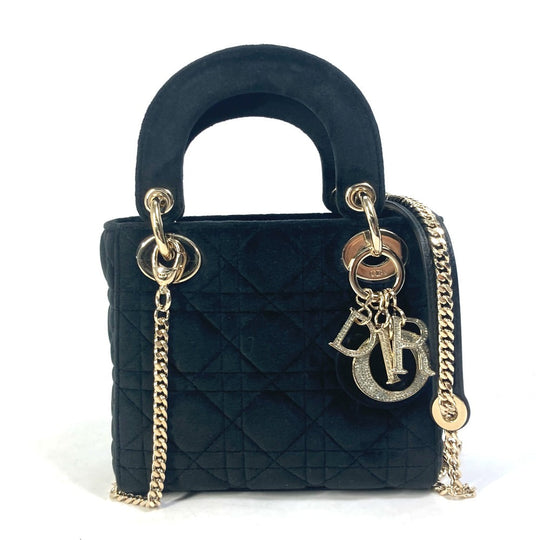 Dior Handbag Velor / leather black LADY DIOR Chain Lady Dior Cannage Mini Women Used Authentic