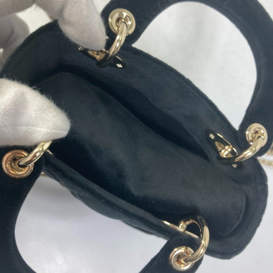 Dior Handbag Velor / leather black LADY DIOR Chain Lady Dior Cannage Mini Women Used Authentic