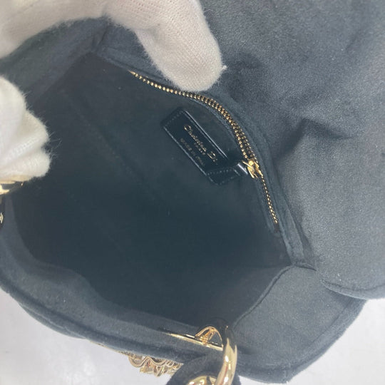 Dior Handbag Velor / leather black LADY DIOR Chain Lady Dior Cannage Mini Women Used Authentic