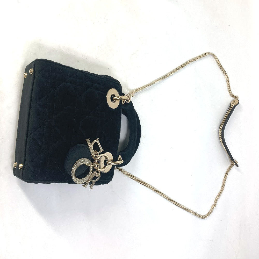 Dior Handbag Velor / leather black LADY DIOR Chain Lady Dior Cannage Mini Women Used Authentic